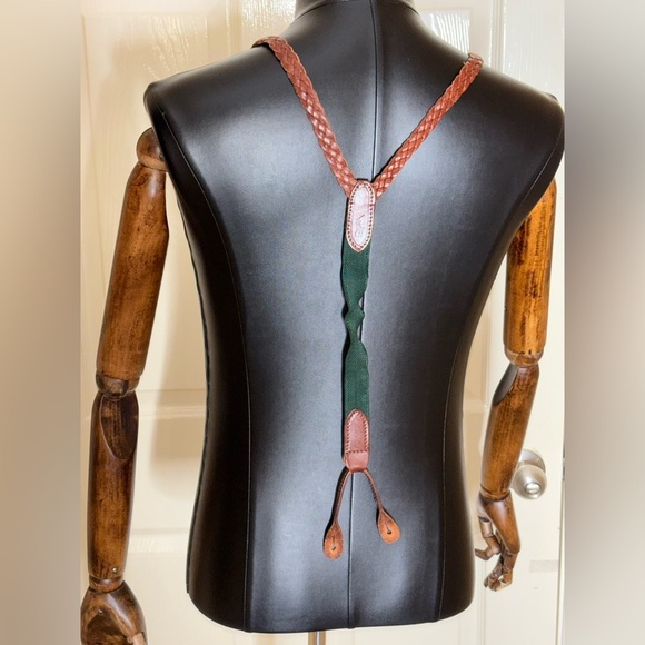 Vtg Polo Ralph Lauren Braided Leather Grain Adjustable Suspenders Brass Buckles​ - Picture 5 of 14